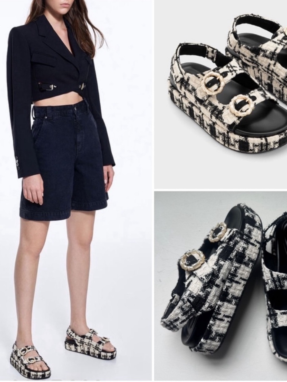 Charles & Keith Plaid Tweed Sandals